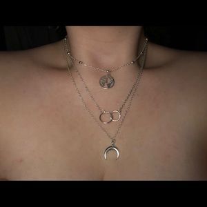 3-in-1 Boho Earth, Moon, Unity Necklace in Silver